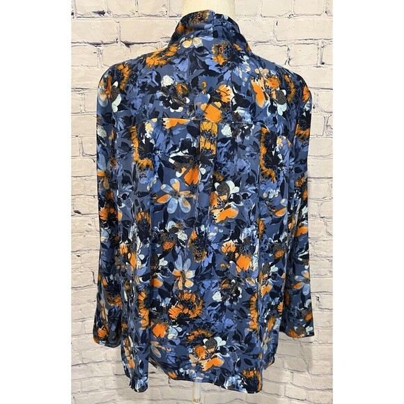 Denim & Co. Floral Printed Blouse with Neck Tie Detail - Navy Size XL QVC D&Co. - Picture 4 of 9